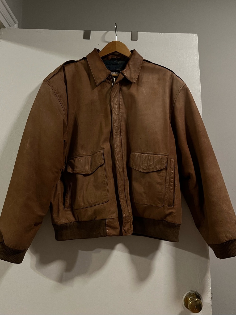 Men's Brown Leather Bomber Jacket - Timeless Casual Outerwear